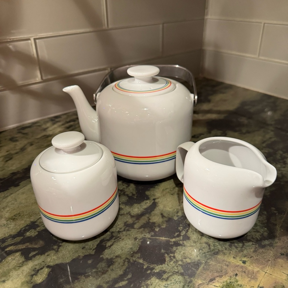 MCM Toscany Collection Rainbow Stripe Tea Set EUC